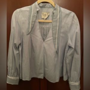 Sea NY Blue/White Stripe Tie Blouse